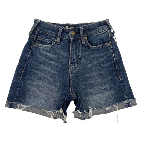 True Religion Jennie Curvy Shorts Womens Size 24 Blue High Rise Distressed - Picture 1 of 14